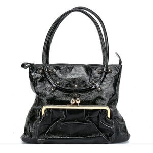 NEW Y2K Goldenbleu Black patent leather Oversized Dual Handle Bag Side Pocket